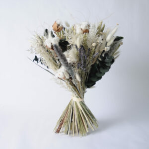 Plantureux bouquet de fleurs séchées, tons pastels